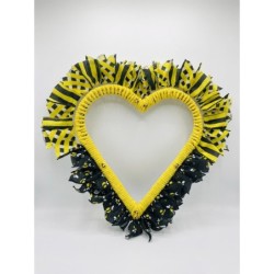 Bee Heart Wreath: Black Yellow Farmhouse Door Decor (16 Inch)