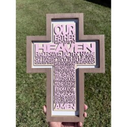 Pink Faith Cross for Survivors – Lord's Prayer Layered Wood Decor | Breast Cancer Awareness Gift